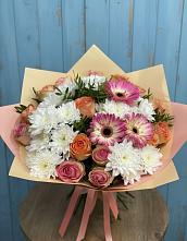 Букет цветов из:  Розы, Герберы и Хризантемы #REPLACE_PRED# Инзер