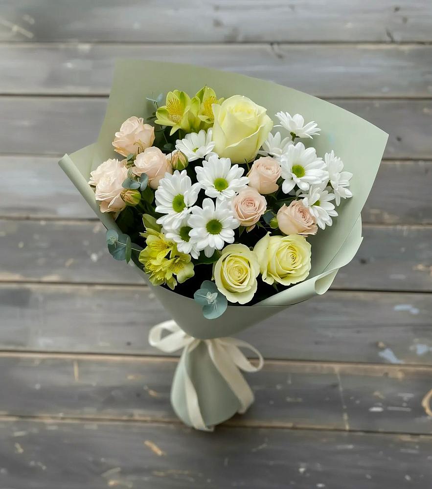 Букет цветов из: Альстромерии, Розы и Хризантемы в Инзер