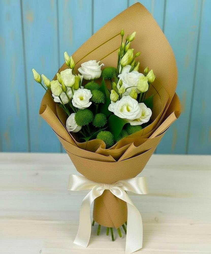 Букет цветов из: Хризантемы и Лизиантусы в Инзер