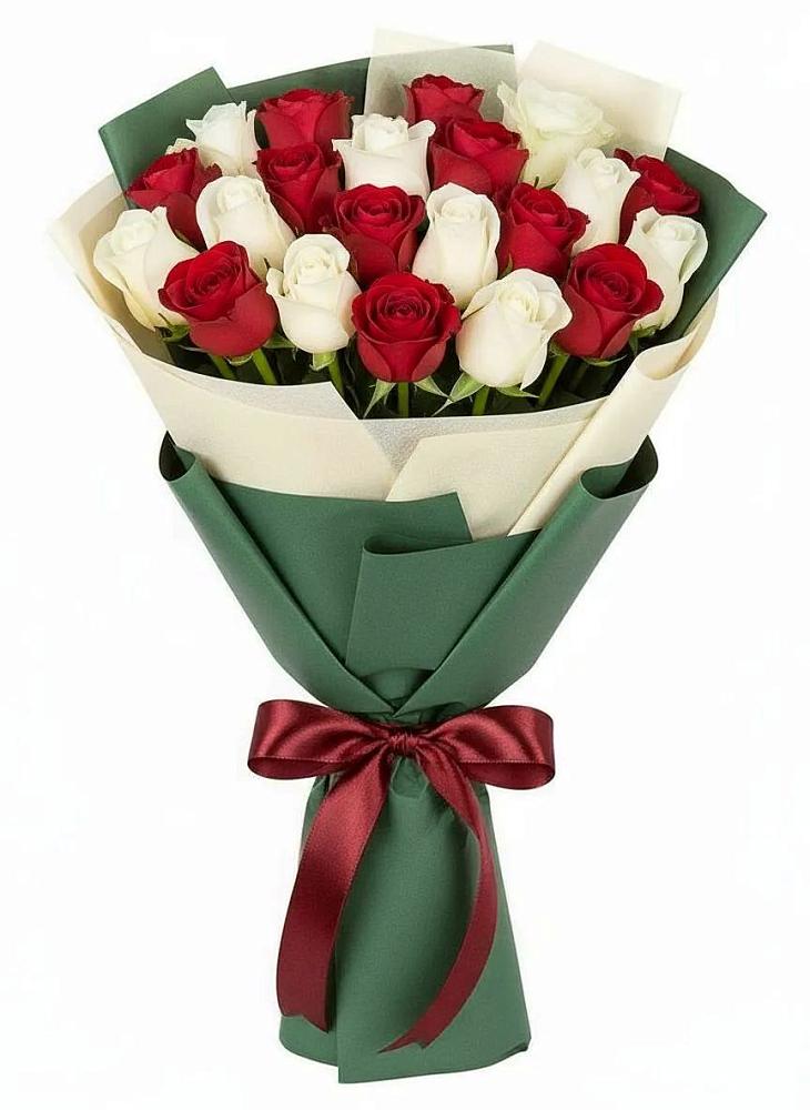 Букет Микс из красных и белых роз в Инзер