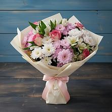 Букет цветов из:  Хризантемы, Альстромерии и Розы в Инзер