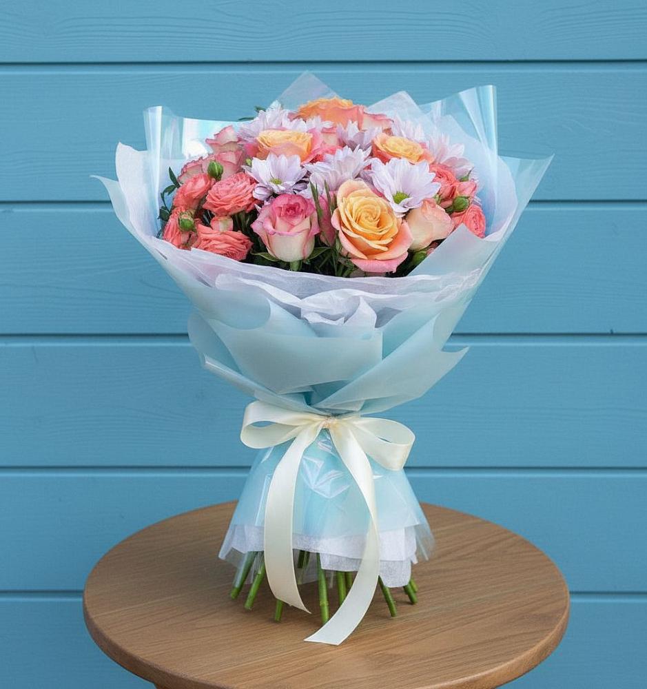 Букет цветов из: Хризантемы и Розы в Инзер